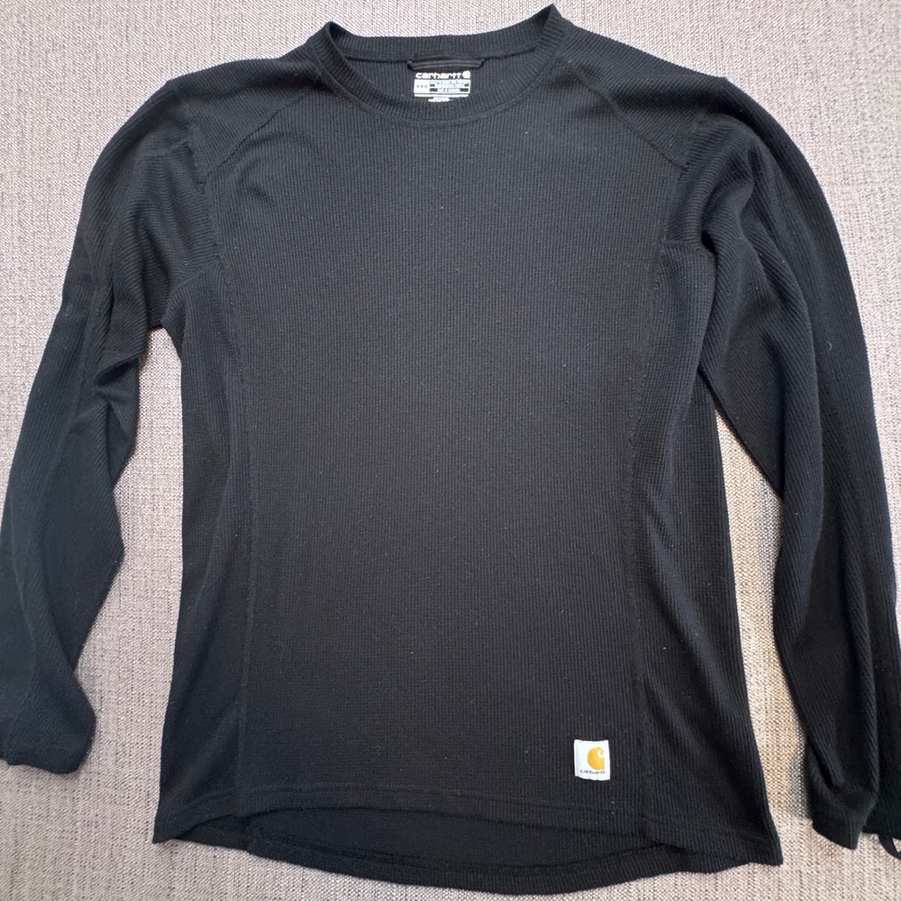 Carhartt Force Mens Black Waffle Knit Thermal Base Layer Long Sleeve Top Medium